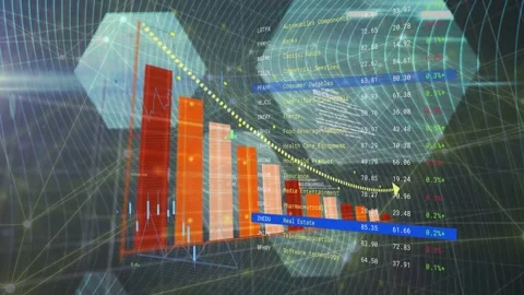 Wireframe grid appearing 3D bars growing labels sliding and trendline tracing Stock Footage 335739798