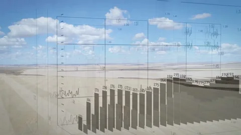 Wireframe grid fading, showing 3D bars growing leftward, updating labels, Stock Footage 332613634