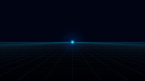 Wireframe grid tunnel with glowing blue light in futuristic digital cyberspac Stock Footage 341658494