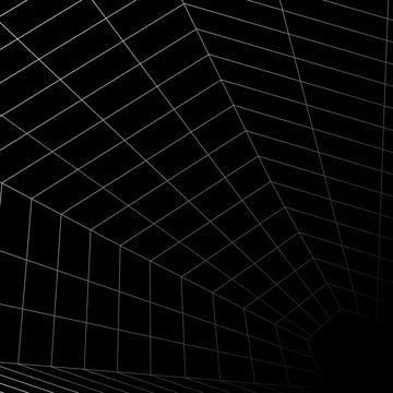 Wireframe grid tunnel perspective cyber technology black and white background Stock Illustration