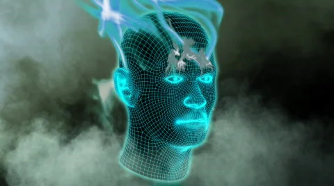 Wireframe head with flames Stock Footage 521753