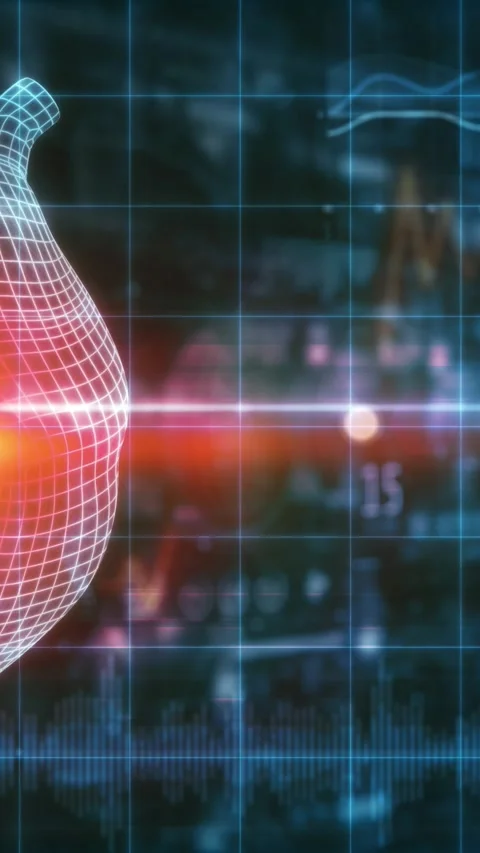 Wireframe heart beating on medical diagnostic screen Stock Footage 345667419