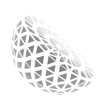 Wireframe hemisphere globe isolated on white background. 3d cell network. Illustrazione stock
