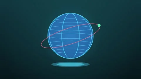Wireframe hologram planet spinning above a projector with a satellite circling Stock-Footage 348702553