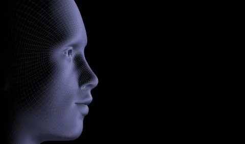 Wireframe human face, the concept of artificial intelligence. Stock Illustration