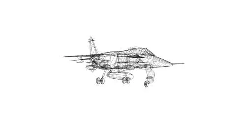 Wireframe Jet Plane Illustration in Technical Art Style Perspective Stock Illustration