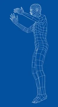 Wireframe jumping man. 3d illustration Stock Illustration