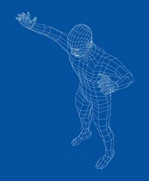 Wireframe jumping man. 3d illustration Stock Illustration
