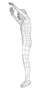 Wireframe jumping man. 3d illustration Illustrazione stock