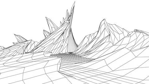 Wireframe landscape background. 3D grid technology illustration landscape. Stock Illustration