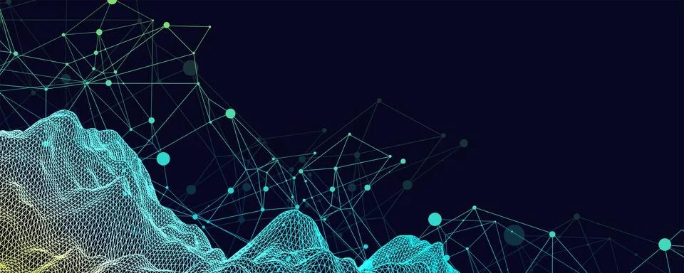 Wireframe landscape background. Futuristic vector illustration. Stock Illustration
