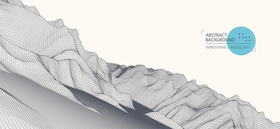 Wireframe landscape background. Futuristic vector illustration. Stock Illustration