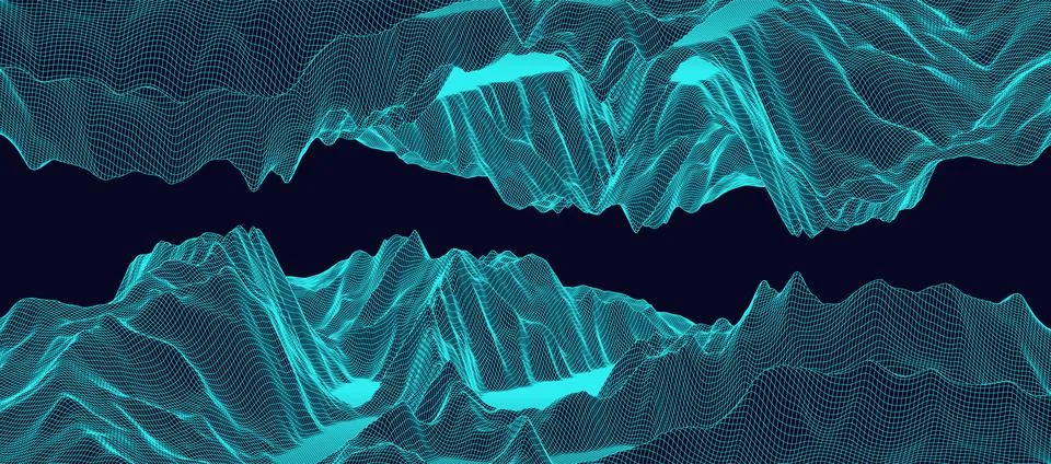 Wireframe landscape background. Futuristic vector illustration. Stock Illustration