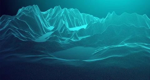 Wireframe landscape background. Futuristic vector illustration. Illustrazione stock