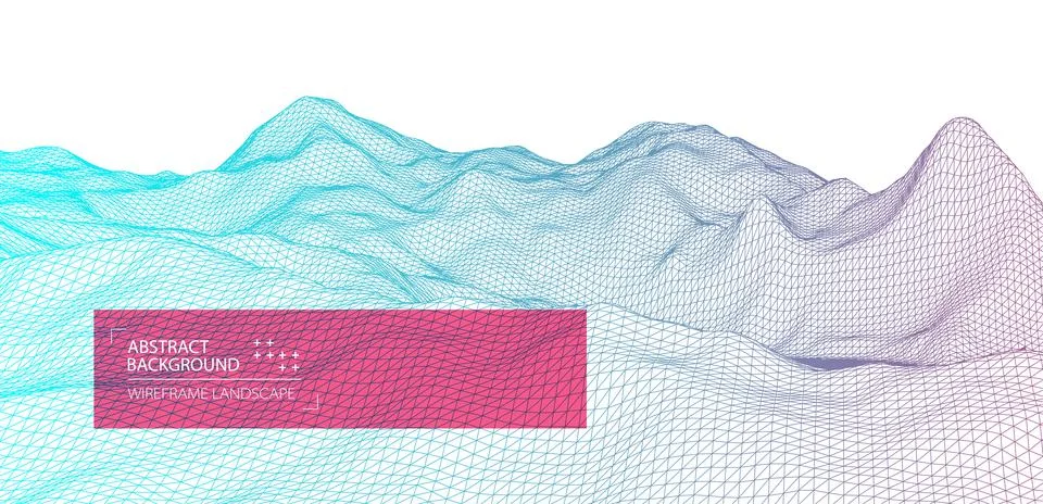 Wireframe landscape background. Futuristic vector illustration. Stock Illustration