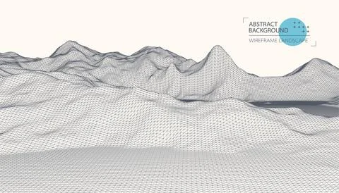Wireframe landscape background. Futuristic vector illustration. Illustrazione stock