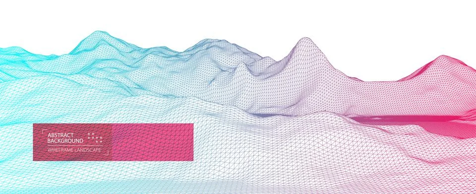 Wireframe landscape background. Futuristic vector illustration. Stock Illustration