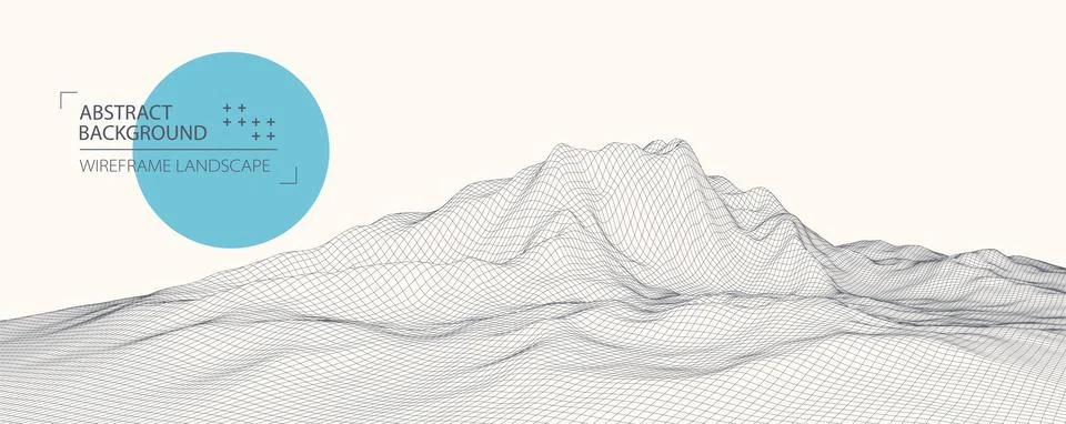 Wireframe landscape background. Futuristic vector illustration. Stock Illustration