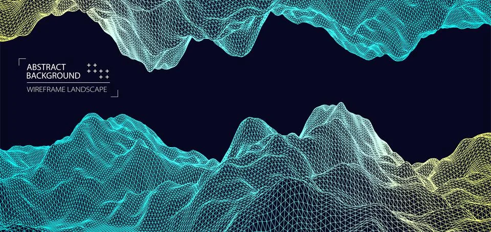 Wireframe landscape background. Futuristic vector illustration. Stock Illustration