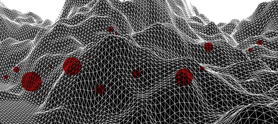 Wireframe landscape background. Futuristic vector illustration. Illustrazione stock
