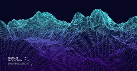 Wireframe landscape background. Futuristic vector illustration. Illustrazione stock