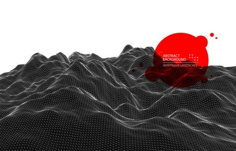 Wireframe landscape background. Futuristic vector illustration. Stock Illustration
