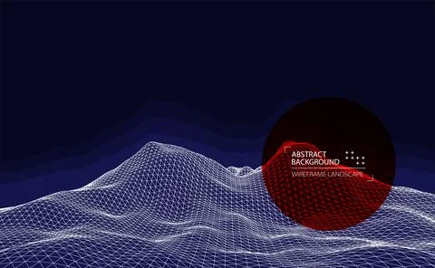 Wireframe landscape background. Futuristic vector illustration. Stock Illustration