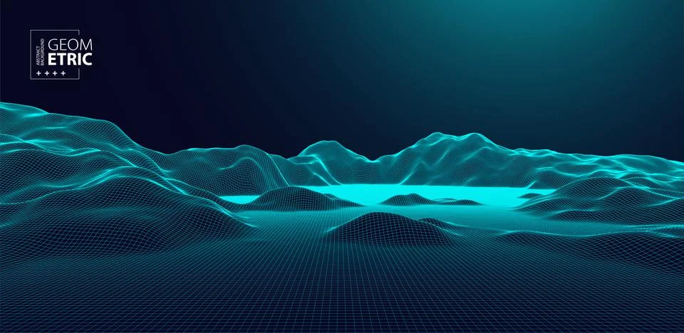 Wireframe landscape background. Futuristic vector illustration. Stock Illustration