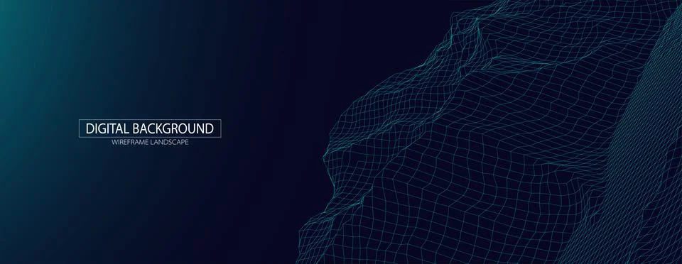Wireframe landscape background. Futuristic vector illustration. Stock Illustration