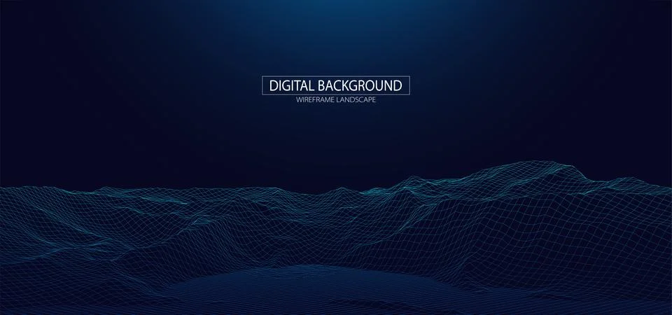 Wireframe landscape background. Futuristic vector illustration. Stock Illustration