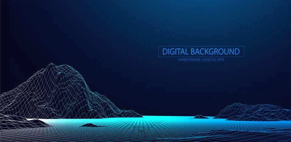 Wireframe landscape background. Futuristic vector illustration. Stock Illustration