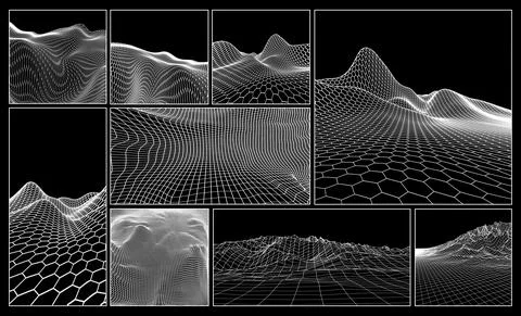Wireframe landscape backgrounds set. EPS 10 Vector illustration. Terrain digital Stock Illustration