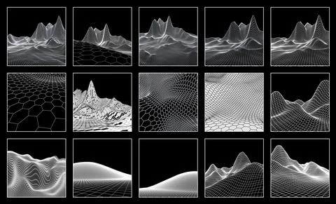 Wireframe landscape backgrounds set. EPS 10 Vector illustration. Terrain digital Illustrazione stock