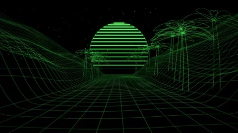 Wireframe Landscape Banks Steadily Beneath A Turning Camera Stock-Footage 344514060