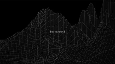 Wireframe landscape element graphic grid cyber surface. Design vector monoc.. Stock Illustration