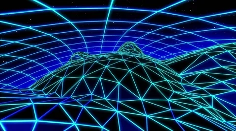 Wireframe Landscape Flying Curved Horizon Stock-Footage 64763764