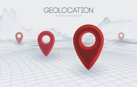 Wireframe landscape light background. 3d map navigation red pointers vector 3d Illustrazione stock