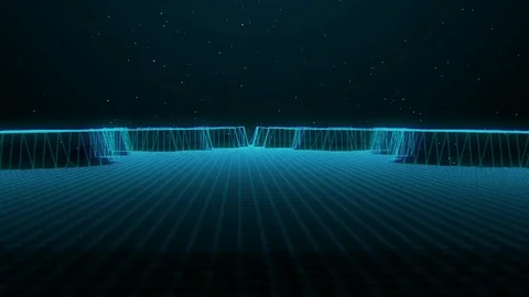 Wireframe Landscape Magic Technology 4K In Galaxy Nebula Cyber Scifi Motion. Stock Footage 118694419
