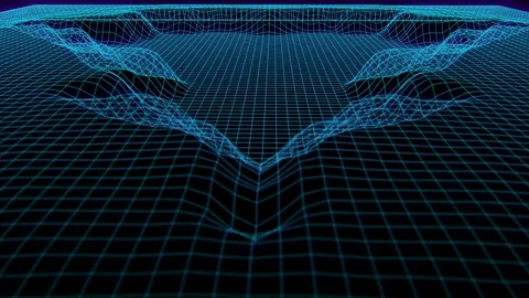 Wireframe Landscape Magic Technology 4K In Galaxy Nebula Cyber Scifi Motion. Stock Footage 122832362