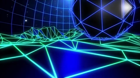 Wireframe Landscape Multicamera Stock Footage 64753672