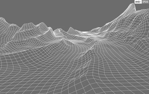 Wireframe landscape on white background. Abstract geometric vector technology Illustrazione stock