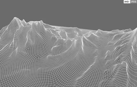 Wireframe landscape on white background. Abstract geometric vector technology Illustrazione stock