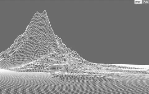 Wireframe landscape on white background. Abstract geometric vector technology Stock Illustration