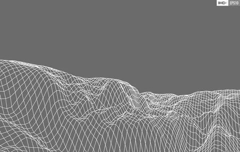 Wireframe landscape on white background. Abstract geometric vector technology Stock Illustration