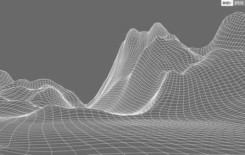 Wireframe landscape on white background. Abstract geometric vector technology Stock-Illustration