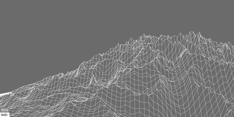 Wireframe landscape on white background. Abstract geometric vector technology Stock Illustration