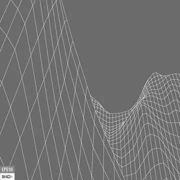 Wireframe landscape on white background. Abstract geometric vector technology Illustrazione stock