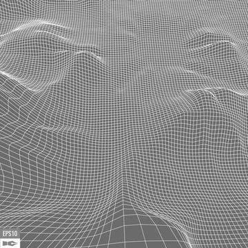 Wireframe landscape on white background. Abstract geometric vector technology Stock Illustration