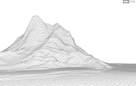 Wireframe landscape on white background. Abstract geometric vector technology Illustrazione stock