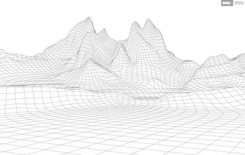 Wireframe landscape on white background. Abstract geometric vector technology Stock-Illustration